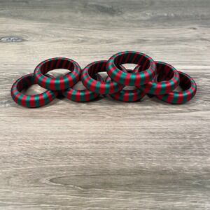 Set of 8 Christmas Red Green Striped Napkin Rings Holders Holiday Table Decor